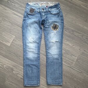 Guess | Vintage Y2K Stretch Light Blue Embellished Studded Skinny Jeans Size 27